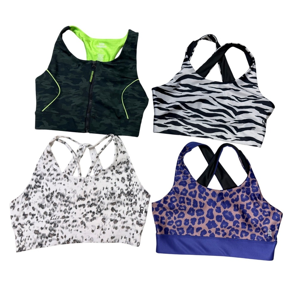 Good American Sports Bra Bundle 4pc Camo Zebra Leopard Size 3 Large